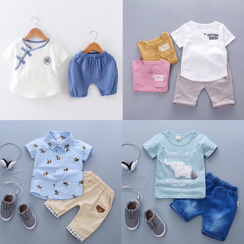 2017新款童裝男童女寶寶嬰兒童衣服短袖兒童套裝1-2-3-4-5歲夏裝