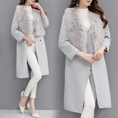2016冬装新款韩版女装中长款羊毛呢外套秋冬修身狐狸毛呢子大衣女
