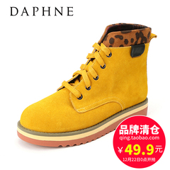 Daphne/达芙妮秋冬新款短靴帅气马丁靴平底豹纹牛皮英伦系带女靴