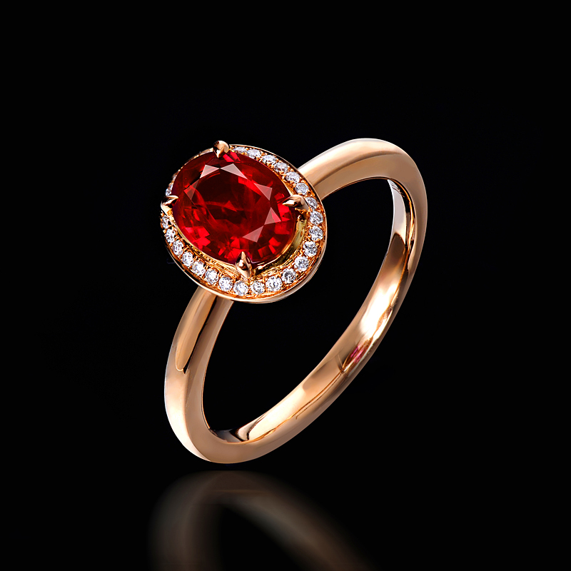 16ct天然红宝石18k金镶钻戒指3.87g