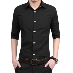衬衫男士长袖修身韩版商务加绒加厚休闲纯色免烫衬衣青年白色寸衫