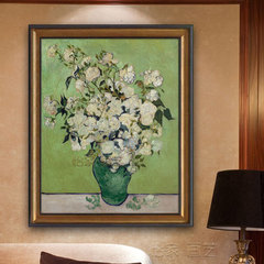 家居装饰手绘名家梵高油画双联客餐厅卧室玄关壁炉印象花卉白玫瑰