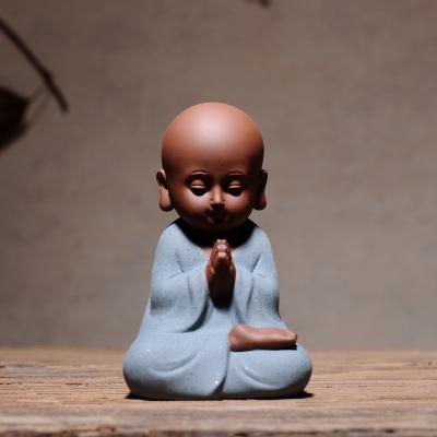 高档创意茶宠茶室陶瓷装饰书房小小摆件工艺品打坐小和尚紫砂禅意