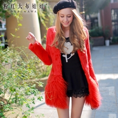 Fur women long 2015 in a big pink rabbit doll winter trendy skinny fur coat women's coat