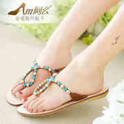 Women's simple, sweet and sparkling rhinestones with low women's casual and comfortable flat-bottom pinch flip-flops