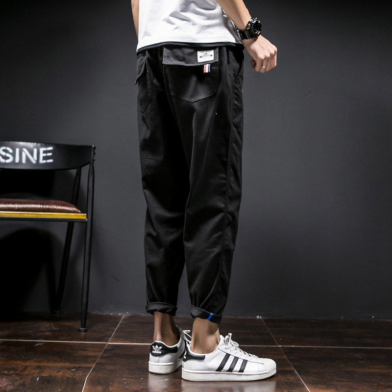 2017秋季日繫九分褲男士休閑褲大碼工裝褲寬松小腳哈倫褲潮胖男褲