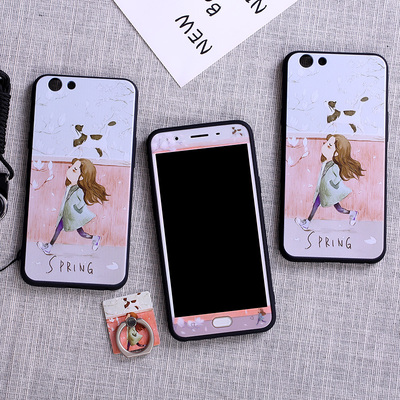 oppoa59s手机壳a57钢化膜全屏卡通女款潮a77软硅胶防摔全包边套