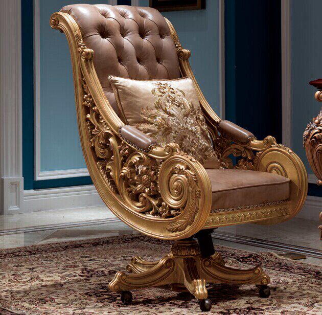 法式老板椅奢华欧头层真皮办公椅意大利实木雕花金箔懂事总裁椅子