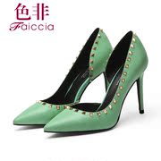 Faiccia/non fall 2015 limited new shoes with genuine leather stiletto pointed rivet counters 4D04