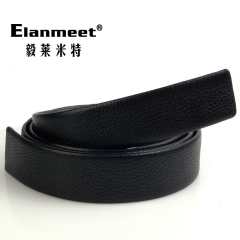 Elanmeet 皮带条男士无扣腰带身牛皮男式自动扣黑3-3.5CM