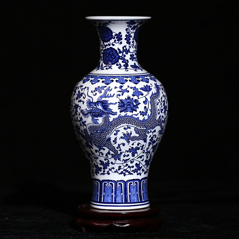 景德镇陶瓷器 仿古青花瓷龙纹花瓶 家居饰品现代工艺品客厅摆件