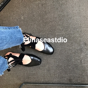 gucci平絨包 ELINASEA 小海 2020新款夏季韓版簡約黑色絨帶包頭平跟涼鞋 gucci毛絨包