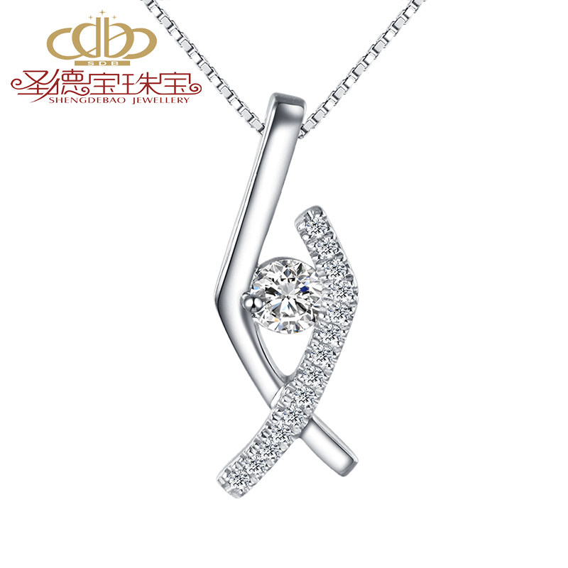 圣德宝 18k铂金钻石吊坠 pt950铂金吊坠女款单钻结婚项链