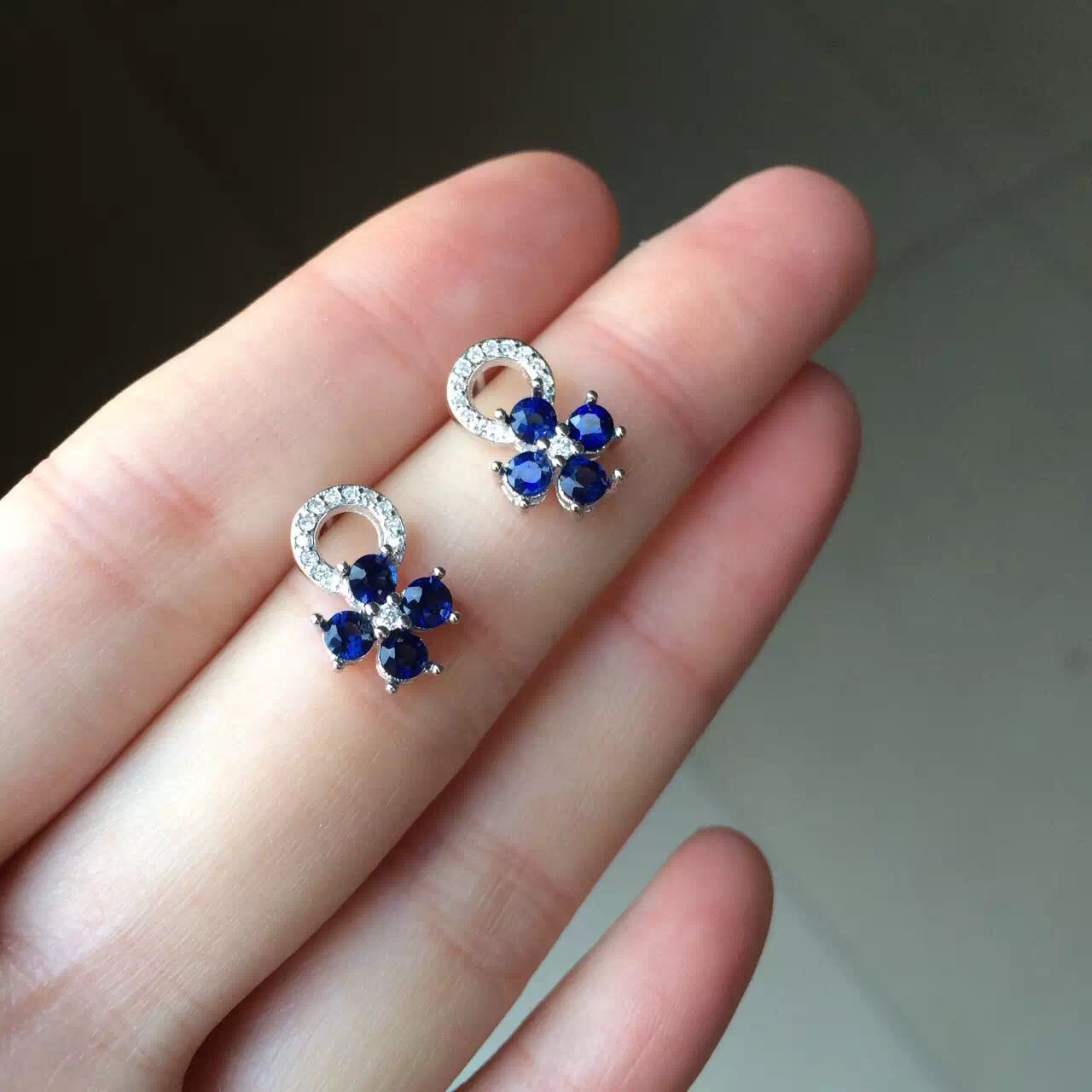 花心美饰的优惠券大全—银镶天然斯里兰卡蓝宝石耳钉,石尺寸3mm优雅