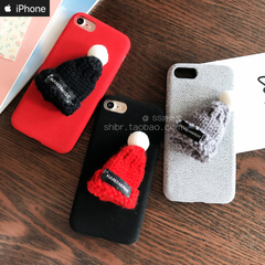 韩国毛绒帽子苹果iPhone7手机壳磨皮软壳包边个性6s/plus保护套女