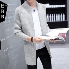 秋季男士风衣韩版青少年修身薄款中长款开衫大衣针织外套秋季披风