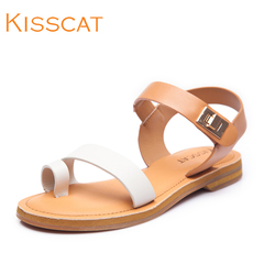 KISSCAT kissing the cat fashion summer shoes with hollow commute comfortable Sheepskin flat Sandals K44323-01