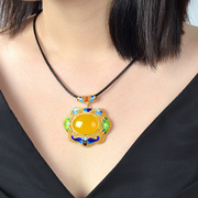 Thai gold-plated 925 Silver cloisonne inlaid agate pendant women''s vintage elegant pendant