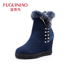 Fuguiniao shoes boot leather high heel boots high ladies boots leather and velvet women rabbit fur boots