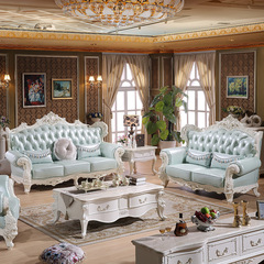 法利亚 欧式真皮沙发组合 客厅奢华大小户型头层牛皮实木沙发123