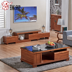 瑞象橡木实木电视柜茶几组合成套钢化玻璃伸缩现代中式卧室客厅柜