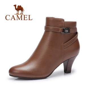 女款gucci皮帶尺寸 Camel 駱駝Camel駱駝女鞋款簡約氣質皮帶扣真皮女靴 女款gucci老爹鞋