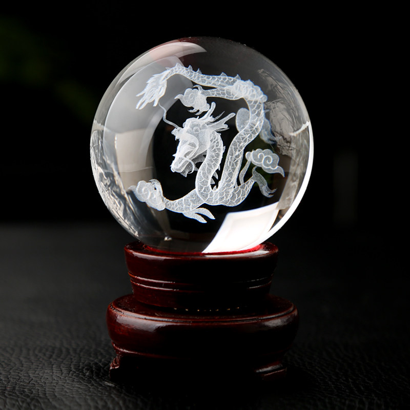 3d内雕水晶球龙财神貔貅家居工艺品摆件创意透明球摆件