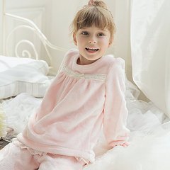女童珊瑚绒睡衣套装可爱公主亲子家居服甜美冬季套头母女加厚睡裙