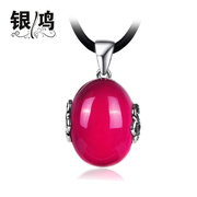 Hong 925 Silver jewelry, silver ladies vintage Ruby Red corundum necklace pendant Korean fashion pendant