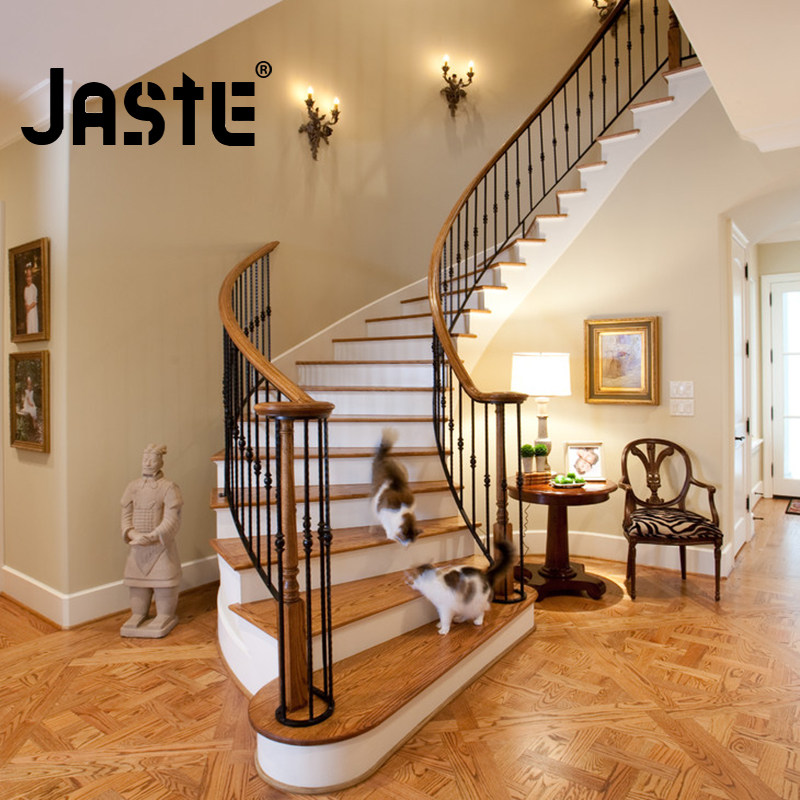 实木楼梯扶手楼梯踏步板护栏定制室内阁楼别墅美式楼梯铁艺-084已售
