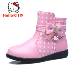 hellokitty童鞋冬季新款女童皮靴加绒保暖靴子公主皮鞋大棉短靴