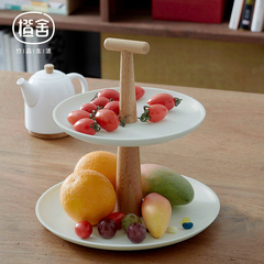 橙舍 欧式现代双层果盘创意竹纤维下午茶客厅水果盘蛋糕盘子架