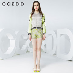 CCDD2016春装专柜正品新款女时尚拼色印花绣花罗纹拼接V领短外套
