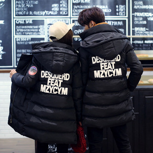 hdeh旗舰店冬装新品中长款棉衣男修身连帽棉服情侣装外套刺绣青年潮加厚韩版