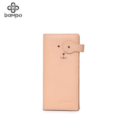 Banpo female new suede leather wallet leather multi card bills long cartoon buckle money clip card holder