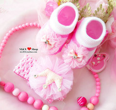 满月百天周岁婴儿立体造型袜女宝宝公主袜韩版蕾丝花朵袜发带礼盒