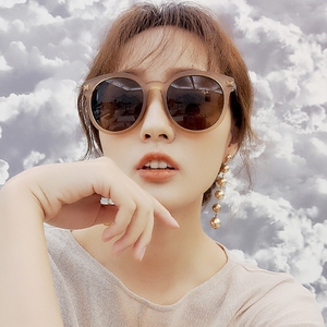 韩版时尚圆框茶色墨镜新款ulzzang磨砂质感太阳镜女复古造型墨镜