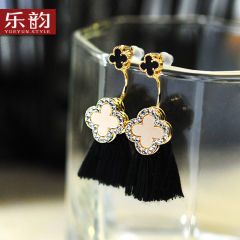 Music jewelry Korea fashion long hypoallergenic tassel temperament dual Japanese and Korean edition four-leaf clover earrings earring