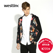 2015 New West Europe and America long sleeve jackets fall/winter fashion trend printed stitching men's Hoodie jacket