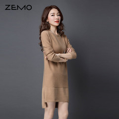 ZEMO连衣裙秋冬款修身长袖包臀中长款大码显瘦气质针织毛衣裙