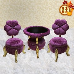 欧式椅子茶几组合 紫色布艺桌椅三件套 新古典休闲靠背椅茶几组合