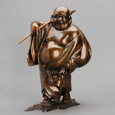 日本高冈铜器 弥勒佛 川渡布袋和尚 佛像 佛教工艺品 摆件