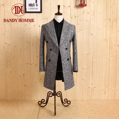 DANDY HOMME冬季新款毛呢大衣男长款 修身韩版风衣外套加厚呢上衣