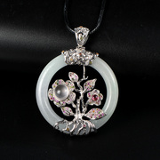 925 Thai tourmaline Crystal Jade flower elegant jewelry ladies Sterling Silver Pendant hand-Korean version