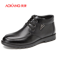 Aucom men's leather shoes men shoes new business-casual round laces to keep warm in winter high men's shoes shoes