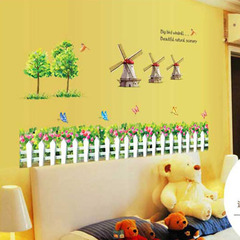 卡通田园风车墙贴 儿童卧室幼儿园装饰可移除墙贴 客厅背景墙贴纸