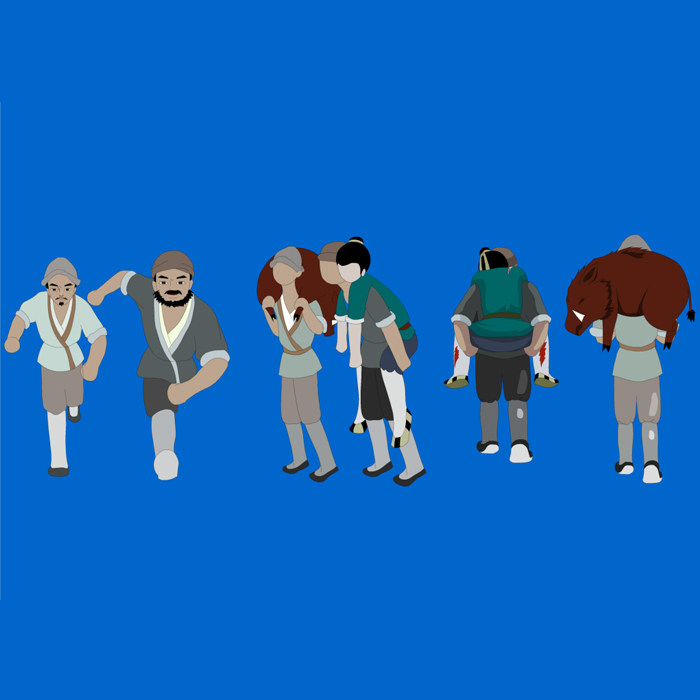 走路古代村民猎户人物45度动作背面flash动画设计素材