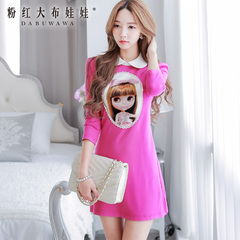 Dress girls big pink doll 2014 autumn ladies ' new rose-purple girl print slim dress