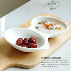 纯白两格碗小碗创意纯白色餐碗饭碗面碗小吃碟子酒店陶瓷家用餐具