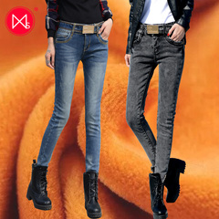 牛仔裤女加绒小脚裤低腰包臀冬季韩版学生做旧显瘦修身热裤铅笔裤